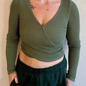 Hollister green ribbed wrap top